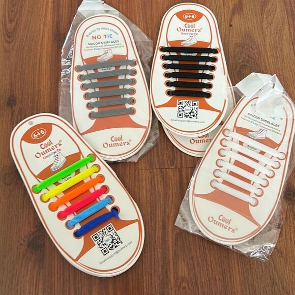 New Cool Oumers 4 pair silicone no tie shoelaces - Picture 1 of 4